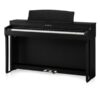 Piano numérique Kawai noir élégant, trois pédales, clavier complet, pour musiciens et amateurs de musique classique moderne.