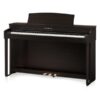 Piano numérique Kawai avec pédales, finition bois sombre, idéal pour studio et apprentissage musical.