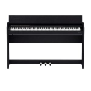 Piano numérique moderne noir avec trois pédales au design élégant, idéal pour les musiciens amateurs et professionnels.