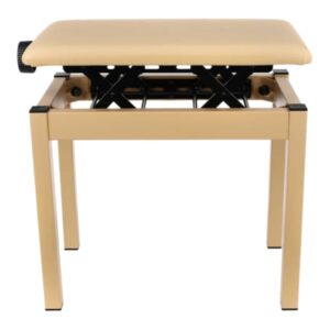 Tabouret réglable en hauteur avec mécanisme de levage noir et siège beige, idéal pour chaises de piano et studio de musique.
