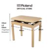 Banc de piano ajustable Roland en bois clair, dimensions : 45cm (L) x 28cm (P) x 44-52cm (H). Disponible sur Roland Store.